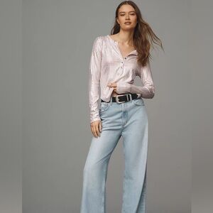 Anthropologie The Andie Ribbed Henley Top by Pilcro: Shimmer Edition XS